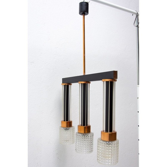 Image 1 of Vintage Pendelleuchte aus Glas und Messing, Tschechoslowakei 1970