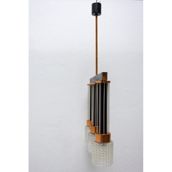 Image 1 of Vintage Pendelleuchte aus Glas und Messing, Tschechoslowakei 1970