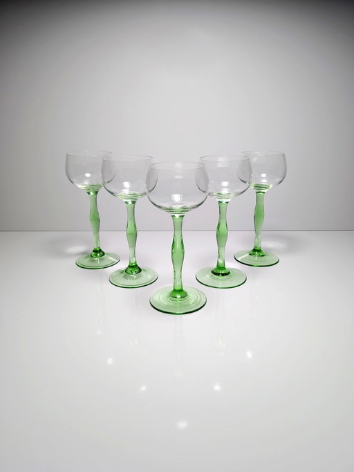 5X Vintage Jugendstil Weingläser Peter Behrens Stil Grün 17Cm 1900 Handgemacht 1910 Weißwein Rotwein