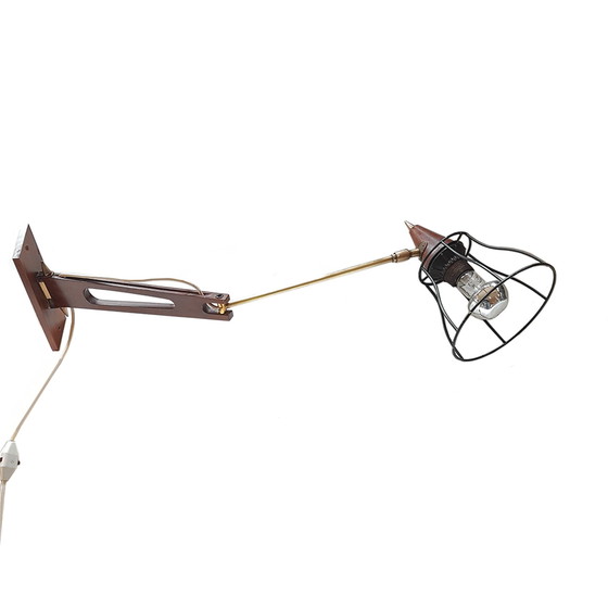 Image 1 of Skandinavische Mid-Century Wandlampe aus Teak & Messing mit Schwingarm