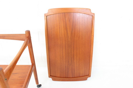 Image 1 of Poul Hundevad Mid Century teak serving trolley / Servierwagen with removable tray, Denmark 1960s