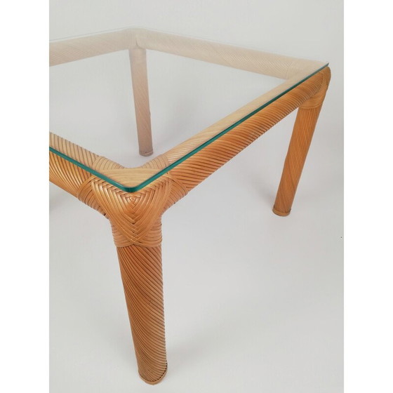 Image 1 of Mid Century Couchtisch aus Rattan, Schilfrohr und Glas, 1970er Jahre