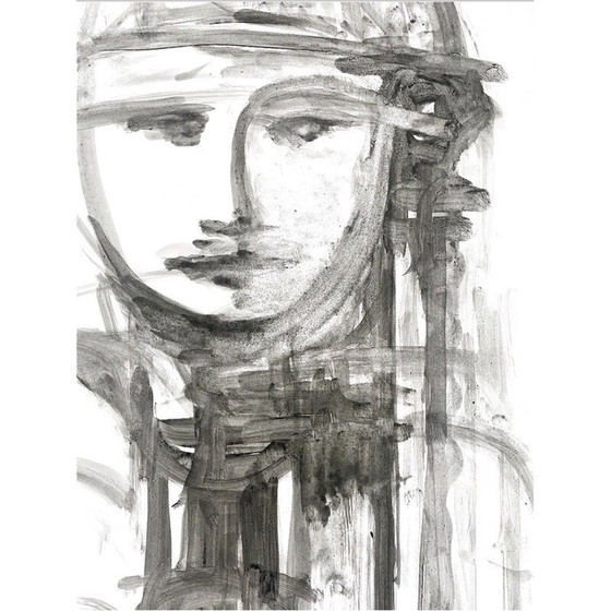 Image 1 of Vintage Amazon Gemälde mit verdünnter Tinte auf Papier von André Ferrand