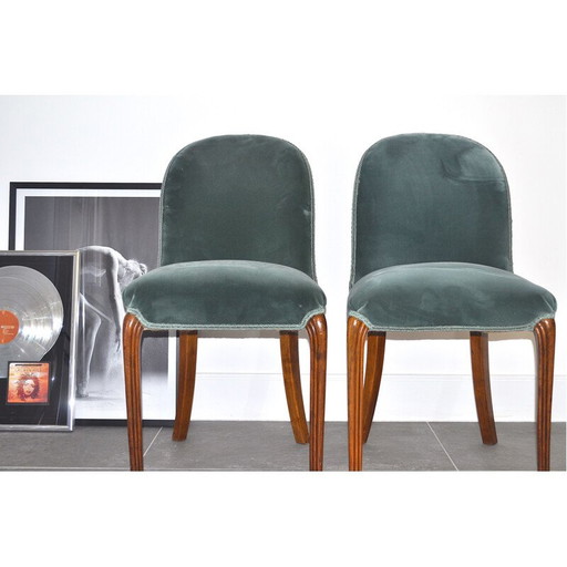 Paar Vintage Nussbaum Samt Schlafzimmer Stühle Aqua von Holland und amp