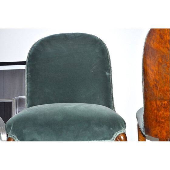 Image 1 of Paar Vintage Nussbaum Samt Schlafzimmer Stühle Aqua von Holland und amp