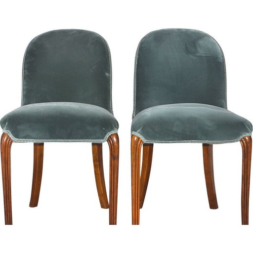 Paar Vintage Nussbaum Samt Schlafzimmer Stühle Aqua von Holland und amp