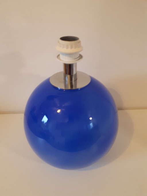 Vintage Lampensockel aus blauem Glas aus den 70er Jahren