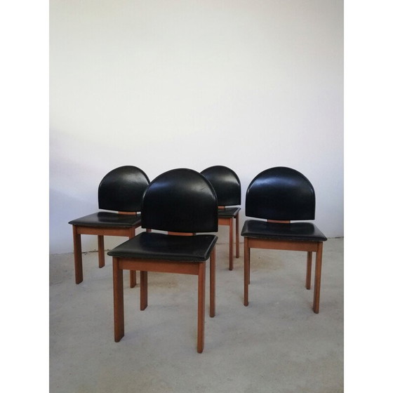 Image 1 of Satz von 4 skulpturalen Stühlen aus Leder und Massivholz von Mobil Girgi, 1970-1980