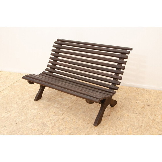 Image 1 of Vintage-Gartenbank aus gebeiztem Kiefernholz, Tschechoslowakei 1980