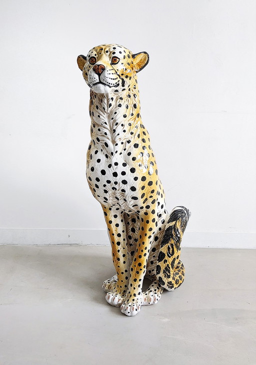 XL Keramik Leopard Statue 1960er Jahre