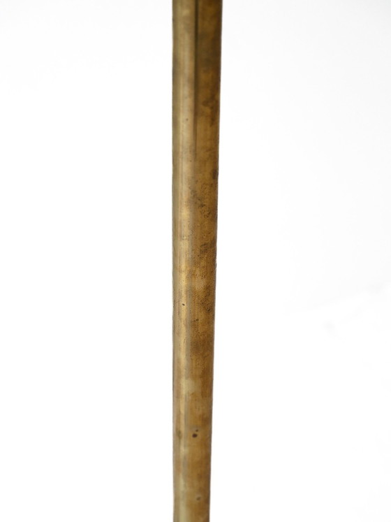 Image 1 of Vintage Gelber Lampenschirm Stehlampe - Mid-Century Goldener Metallsockel