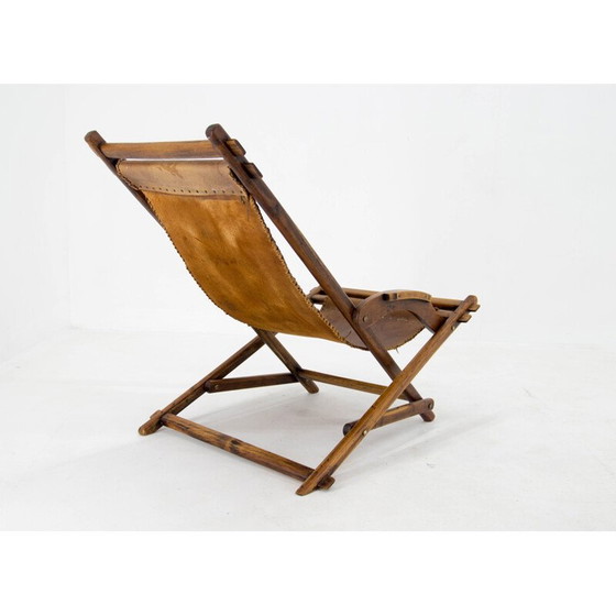 Image 1 of Schaukelstuhl aus Ulmenholz und Leder, Tschechoslowakei 1960er Jahre