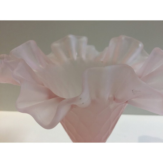 Image 1 of Vintage Corolle Vase aus rosa Milchglas, Italien 1980