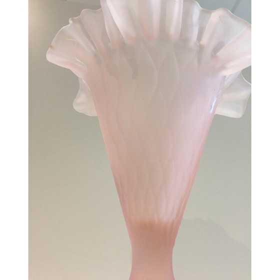 Image 1 of Vintage Corolle Vase aus rosa Milchglas, Italien 1980