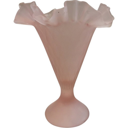 Vintage Corolle Vase aus rosa Milchglas, Italien 1980