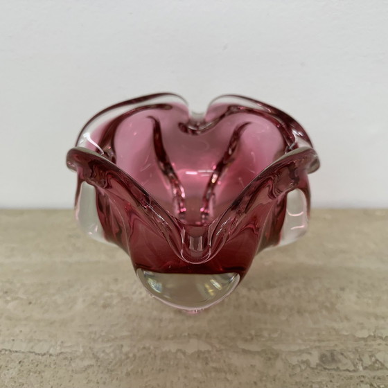 Image 1 of Mid Century Murano Glas Rosa Schale , 1970S