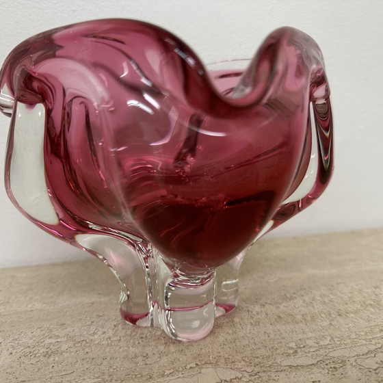 Image 1 of Mid Century Murano Glas Rosa Schale , 1970S