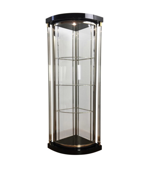 1980S Belgo Chrom Eckvitrine in Glas und Plexiglas