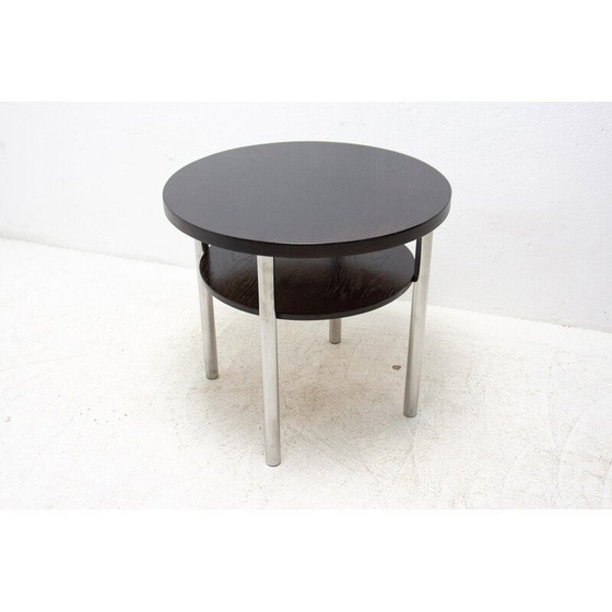 Image 1 of Vintage Couchtisch aus verchromtem Metall und Eiche von Robert Slezak für Kovona, Tschechoslowakei 1930er Jahre