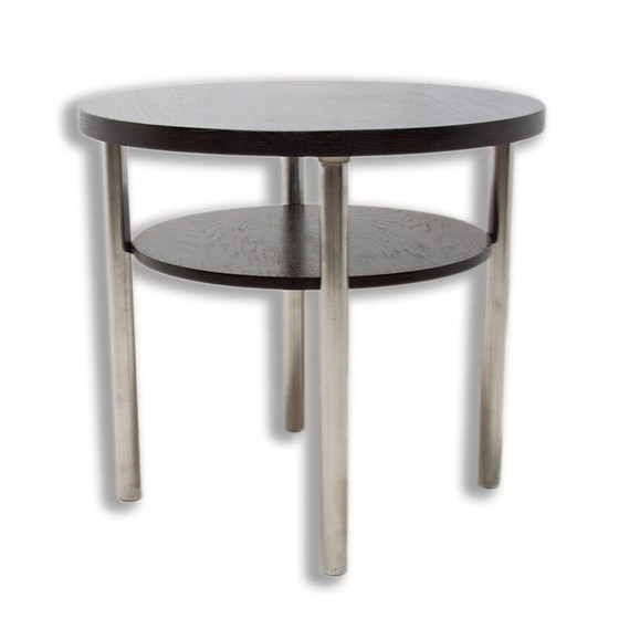 Image 1 of Vintage Couchtisch aus verchromtem Metall und Eiche von Robert Slezak für Kovona, Tschechoslowakei 1930er Jahre