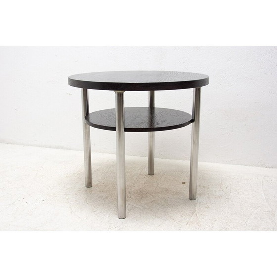 Image 1 of Vintage Couchtisch aus verchromtem Metall und Eiche von Robert Slezak für Kovona, Tschechoslowakei 1930er Jahre