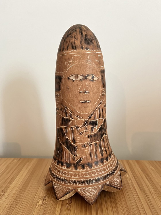 Image 1 of Vintage Hand geschnitzt Kürbis Guarani Indianer