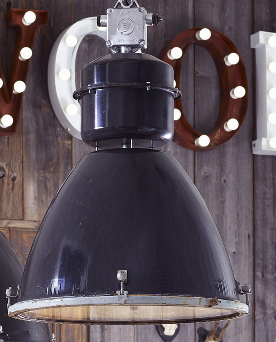 Image 1 of Vintage Fabriklampe Pendel mit Glasscheibe