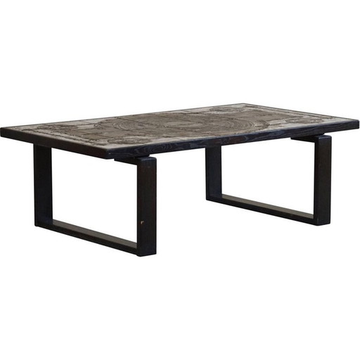 Rechteckiger Couchtisch aus Eiche und Steingut von Ox Art, Dänemark 1970