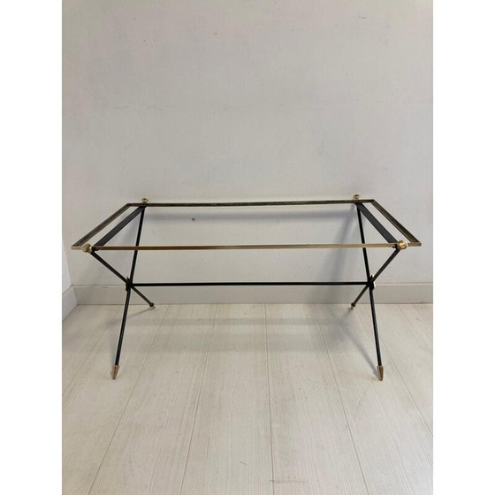 Image 1 of Vintage Couchtisch mit schwarzem Opalin und Eisenfuß von Maison Jansen