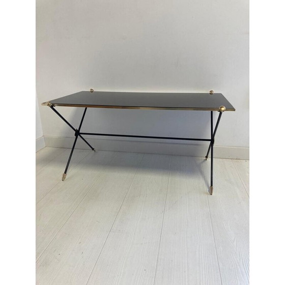 Image 1 of Vintage Couchtisch mit schwarzem Opalin und Eisenfuß von Maison Jansen