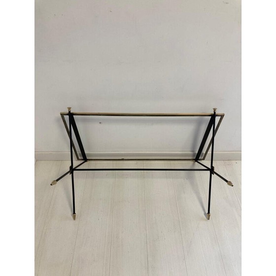 Image 1 of Vintage Couchtisch mit schwarzem Opalin und Eisenfuß von Maison Jansen