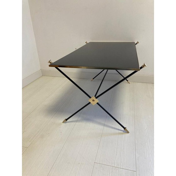 Image 1 of Vintage Couchtisch mit schwarzem Opalin und Eisenfuß von Maison Jansen