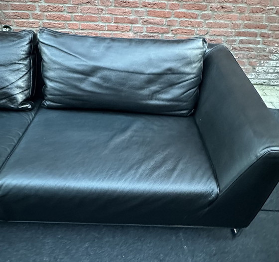 Image 1 of Molinari Schwarzes Leder 3-Sitzer Sofa.