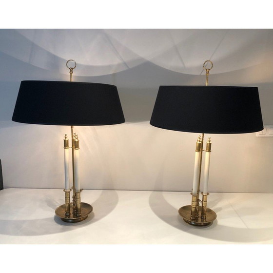 Image 1 of Paar Vintage-Lampen aus Messing und weißer Lackierung