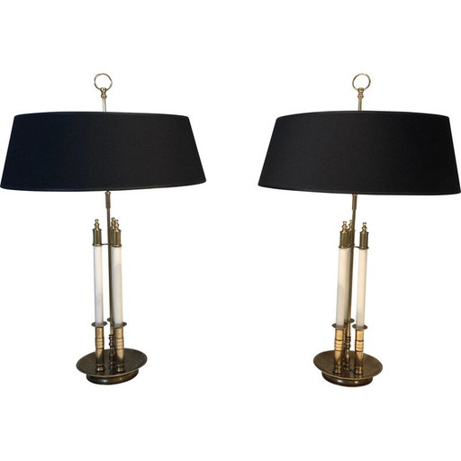 Paar Vintage-Lampen aus Messing und weißer Lackierung