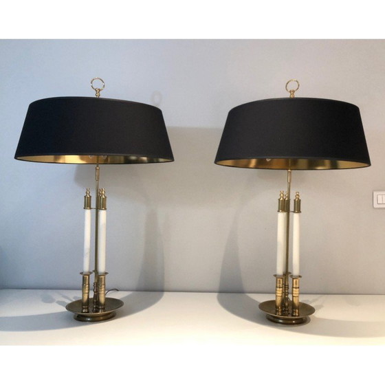 Image 1 of Paar Vintage-Lampen aus Messing und weißer Lackierung