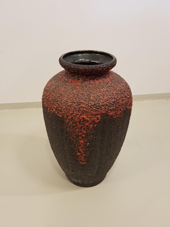 Image 1 of Vintage Deutsch Keramik Fett Lava Boden Vase von Wilhelm Fohr