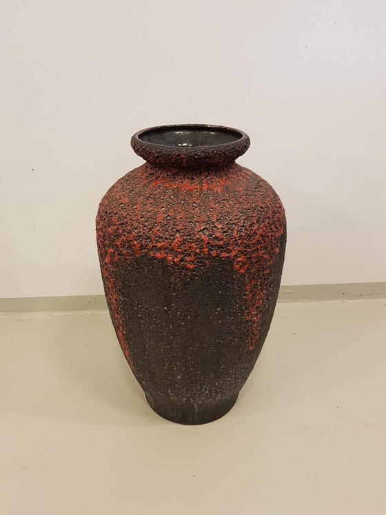 Image 1 of Vintage Deutsch Keramik Fett Lava Boden Vase von Wilhelm Fohr