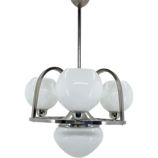 Vintage Art Deco Kronleuchter aus Chrom und Milchglas, 1930er Jahre
