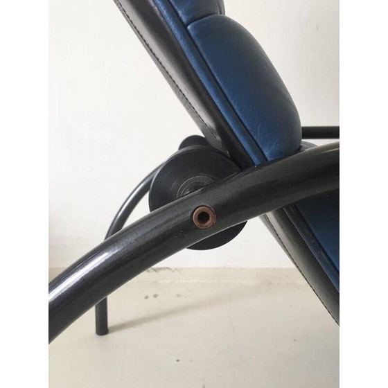 Image 1 of Verstellbarer blauer Sessel aus Leder und Metall von Ammanati und Vitelli für Moroso - 1980er Jahre