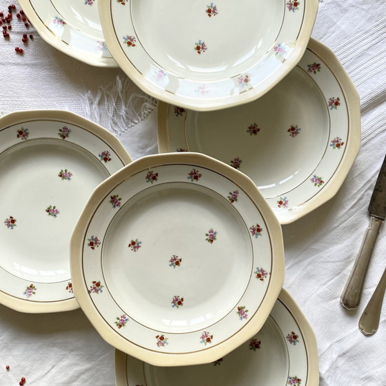 Image 1 of Lot Von 6 Suppenteller M Und S Berry Kleine Blumen Und Vergoldung Porzellan Ancienne Limoges