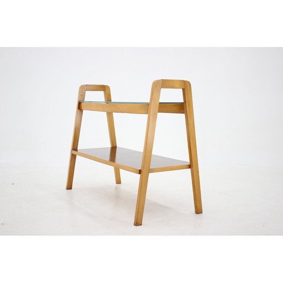 Image 1 of Vintage Beistelltisch aus Buchenholz und Glas, Tschechoslowakei 1970er Jahre