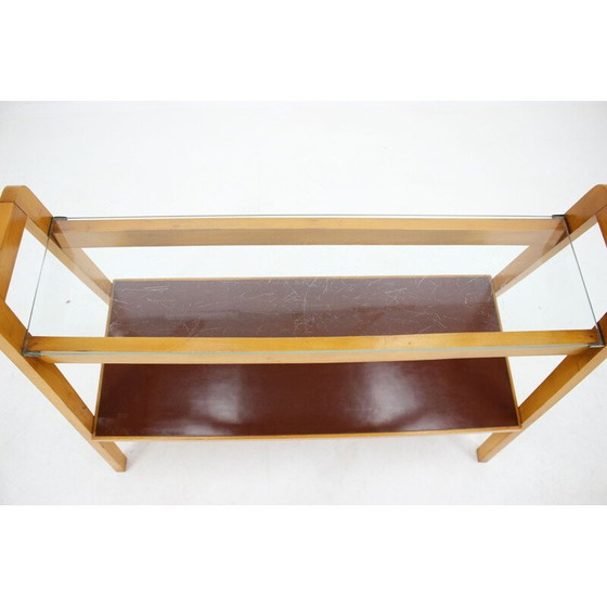 Image 1 of Vintage Beistelltisch aus Buchenholz und Glas, Tschechoslowakei 1970er Jahre