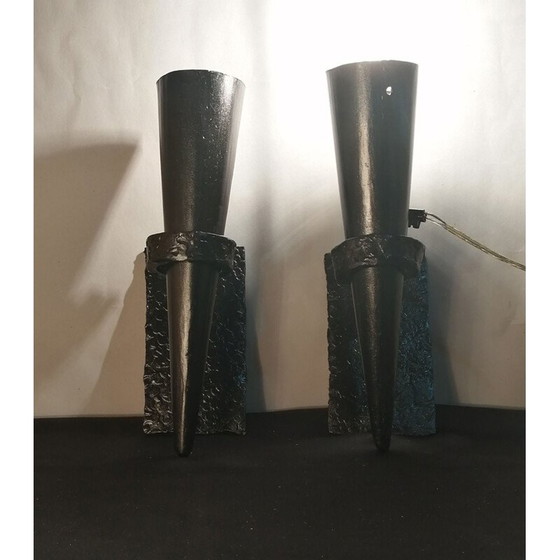 Image 1 of Paar konische Wandleuchter aus Schmiedeeisen, 1960