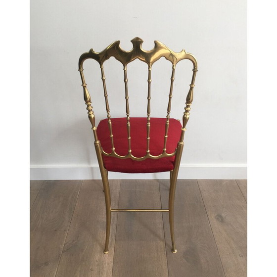 Image 1 of Vintage Chiavari Stuhl in Messing und rotem Stoff 1940