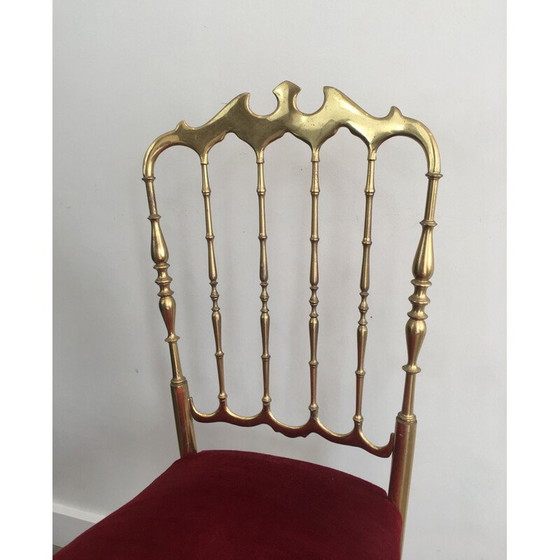 Image 1 of Vintage Chiavari Stuhl in Messing und rotem Stoff 1940