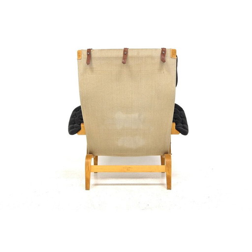 Vintage-Sessel "pernilla" in schwarzem Leder und Eiche von Bruno Mathsson für Karl Mathsson, Schweden 1960er Jahre