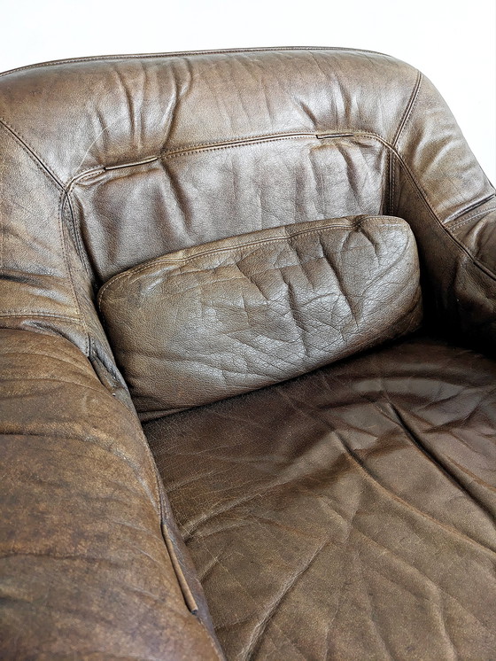 Image 1 of Brutalistisches Set aus Ledersofa und Sessel von Hain & Thome 1970er Jahre