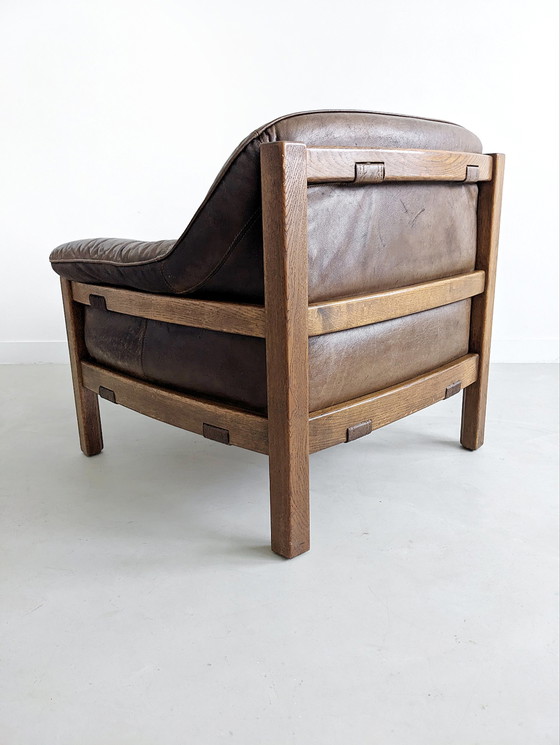 Image 1 of Brutalistisches Set aus Ledersofa und Sessel von Hain & Thome 1970er Jahre