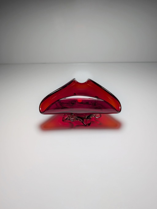 Vintage Glas Schale / Aschenbecher Rubin Rot Mid Century Kirschrot Schüssel 1970